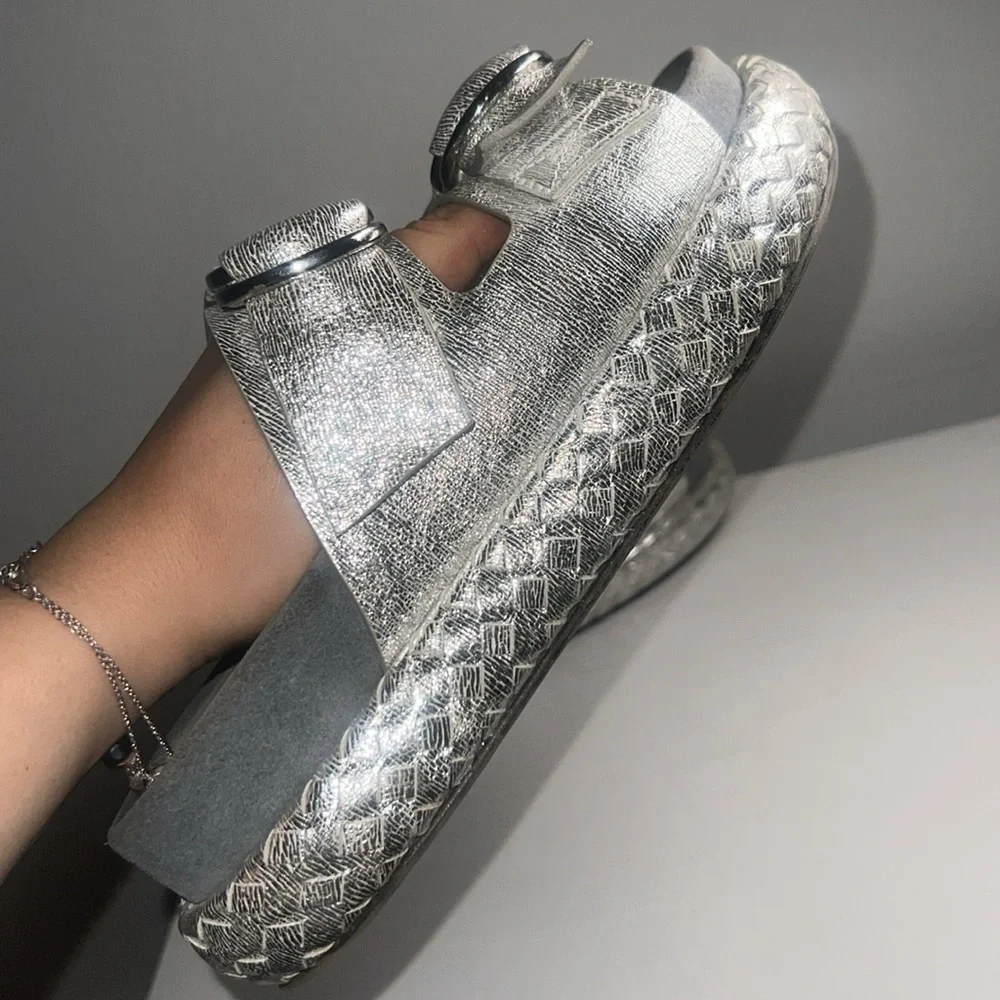 FREE PEOPLE Silver Panama Leather Platform Sandal Sz. 36 - Picture 7 of 10
